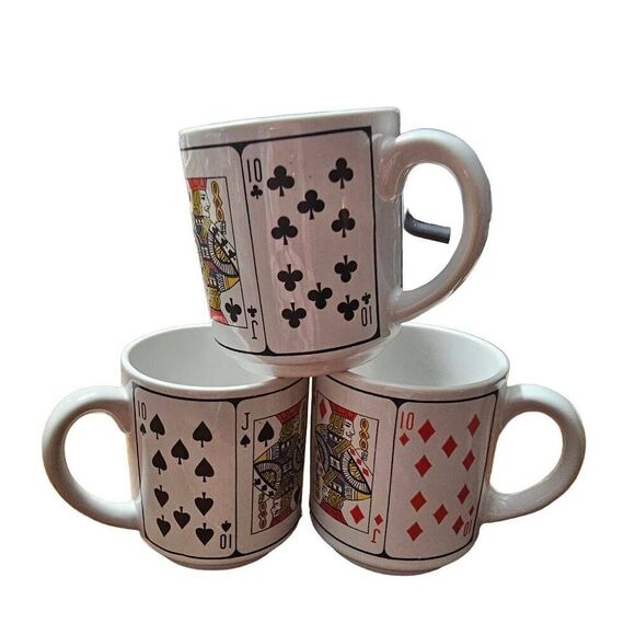 Mugs Coffee Cups Image of Playing Cards Quantity Three Vintage 3 Black Spade Clo - Picture 1 of 5
